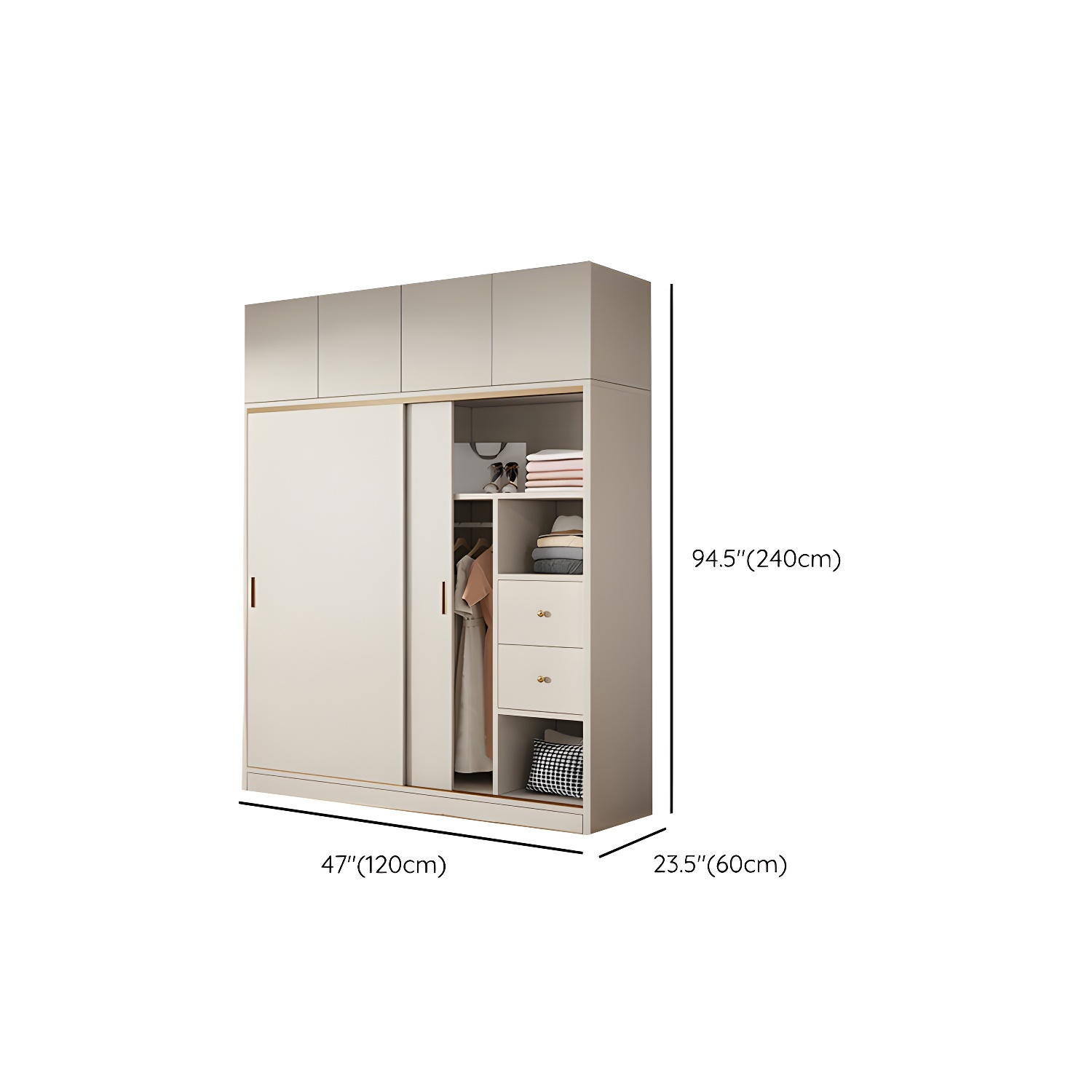 Modern White Wood Wardrobe Armoire with Sliding Doors and Soft Close Drawers - image 20