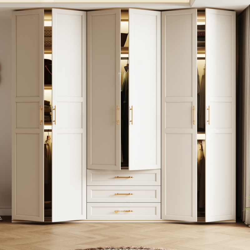 White Minimalist Natural Wood Wardrobe Closet with Soft Close Drawer, Soft Close Door, Interior Shelves, and Clothing Rod - image 3