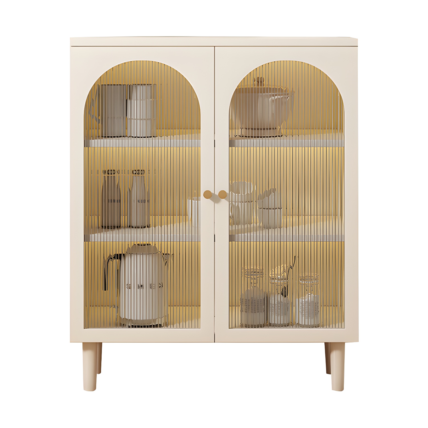 White Modern Sideboard Credenza with Cabinets and Shelves for Storage and Display - image 9