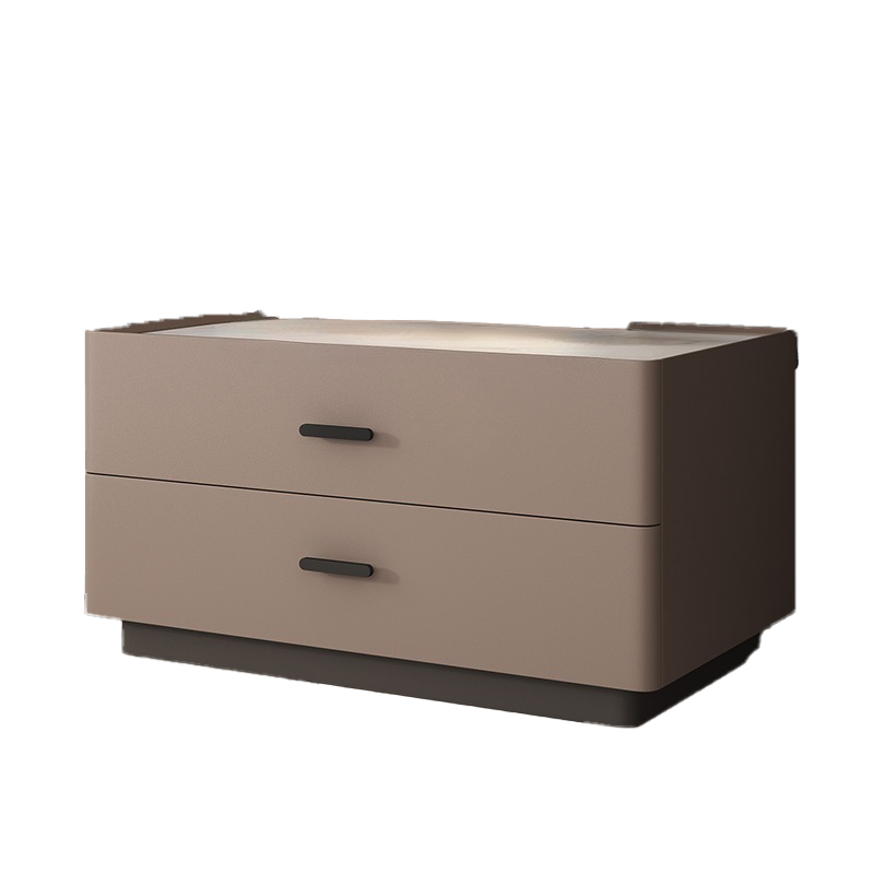 Elegant Two-Drawer Faux Leather Nightstand with Stone Countertop in Low Height for Modern Homes - image 13