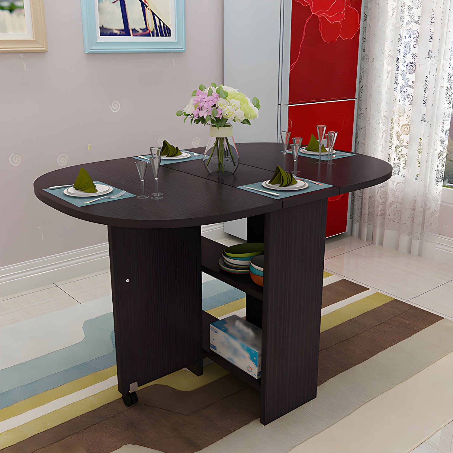 Solid Wood Mid-Century Modern Table Oval Solid Wood Top Table with Drop Leaf - image 6