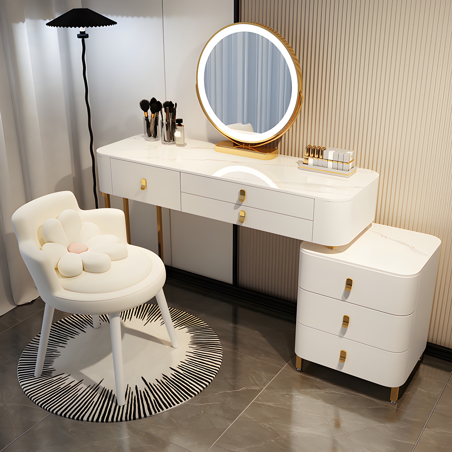Contemporary Make-up Vanity with Stone Top and Storage Drawers - image 4