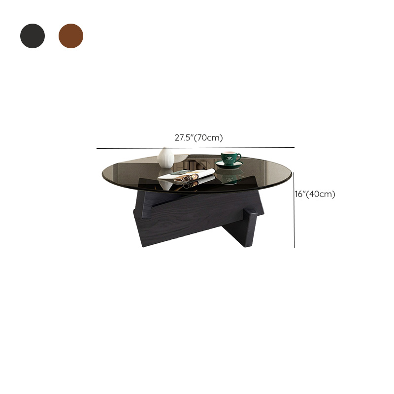 Stylish Round Glass Coffee Table with Tempered Top and Abstract Wood Base - image 14