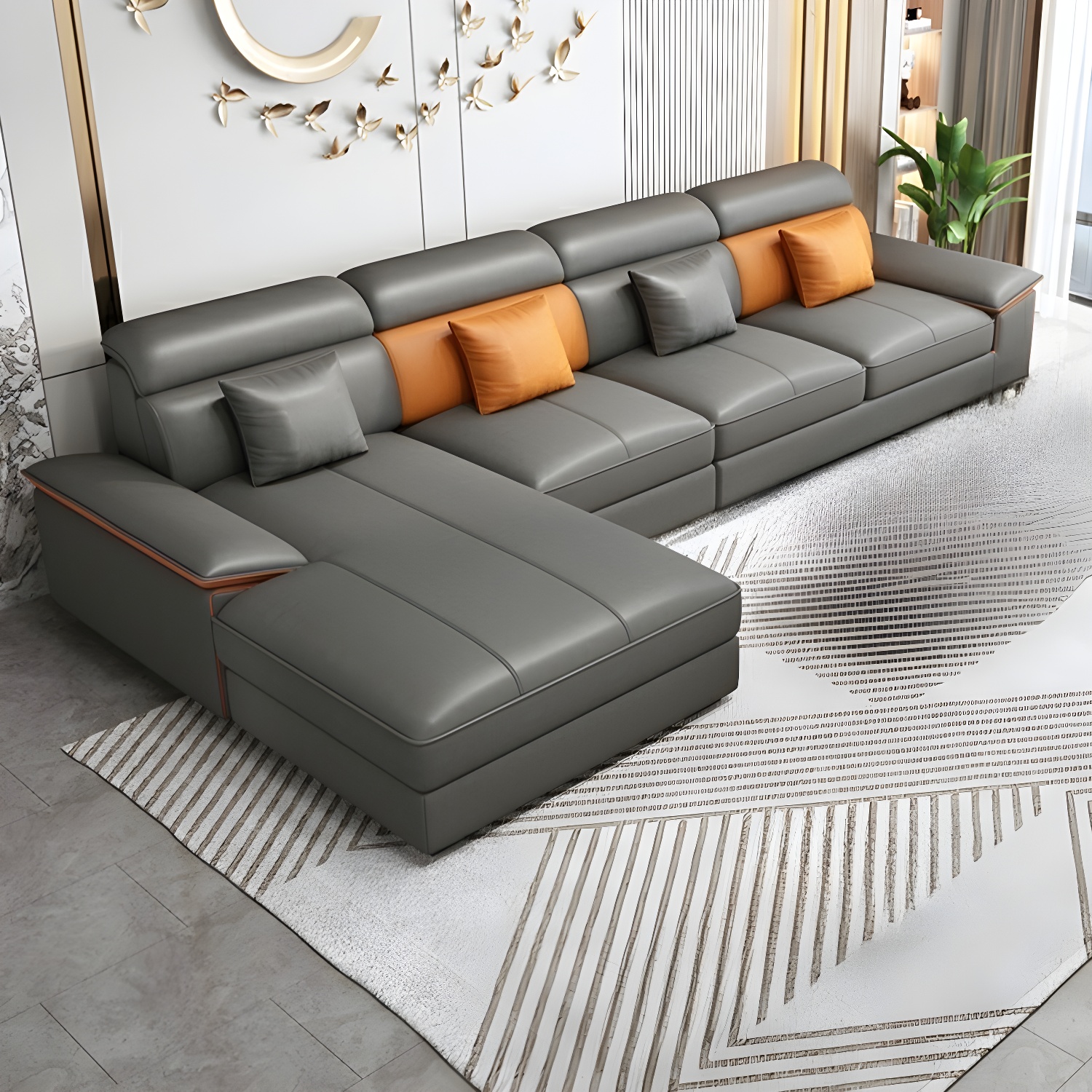 Modernism Pillow Top Arm Sectional with Chaise for Living Room
