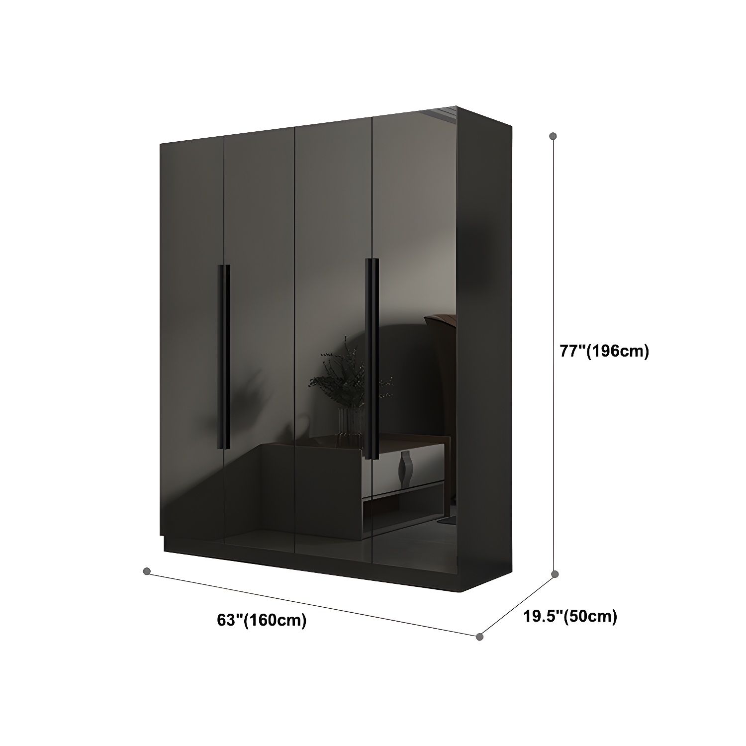 Modern Style Wardrobe Black Colour Glass Wardrobe Closet for Bedroom - image 10