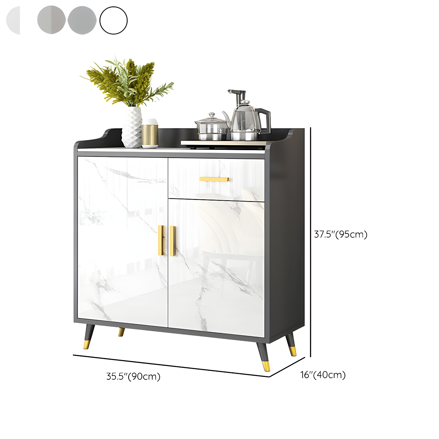 Modern Stone Top Shelves Included Sideboard with White & Grey Manufactured Wood Door - image 15