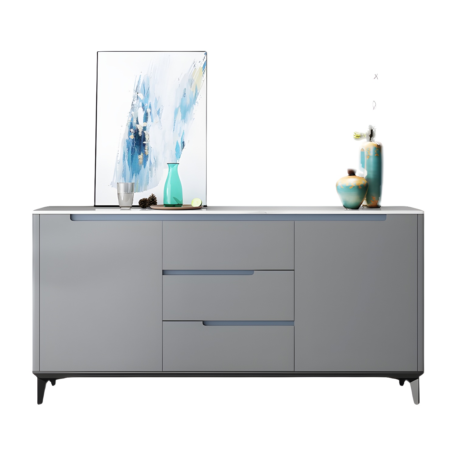 Modern Antique Finish Credenza 3 Drawer Sintered Stone Sideboard Cabinet - image 9