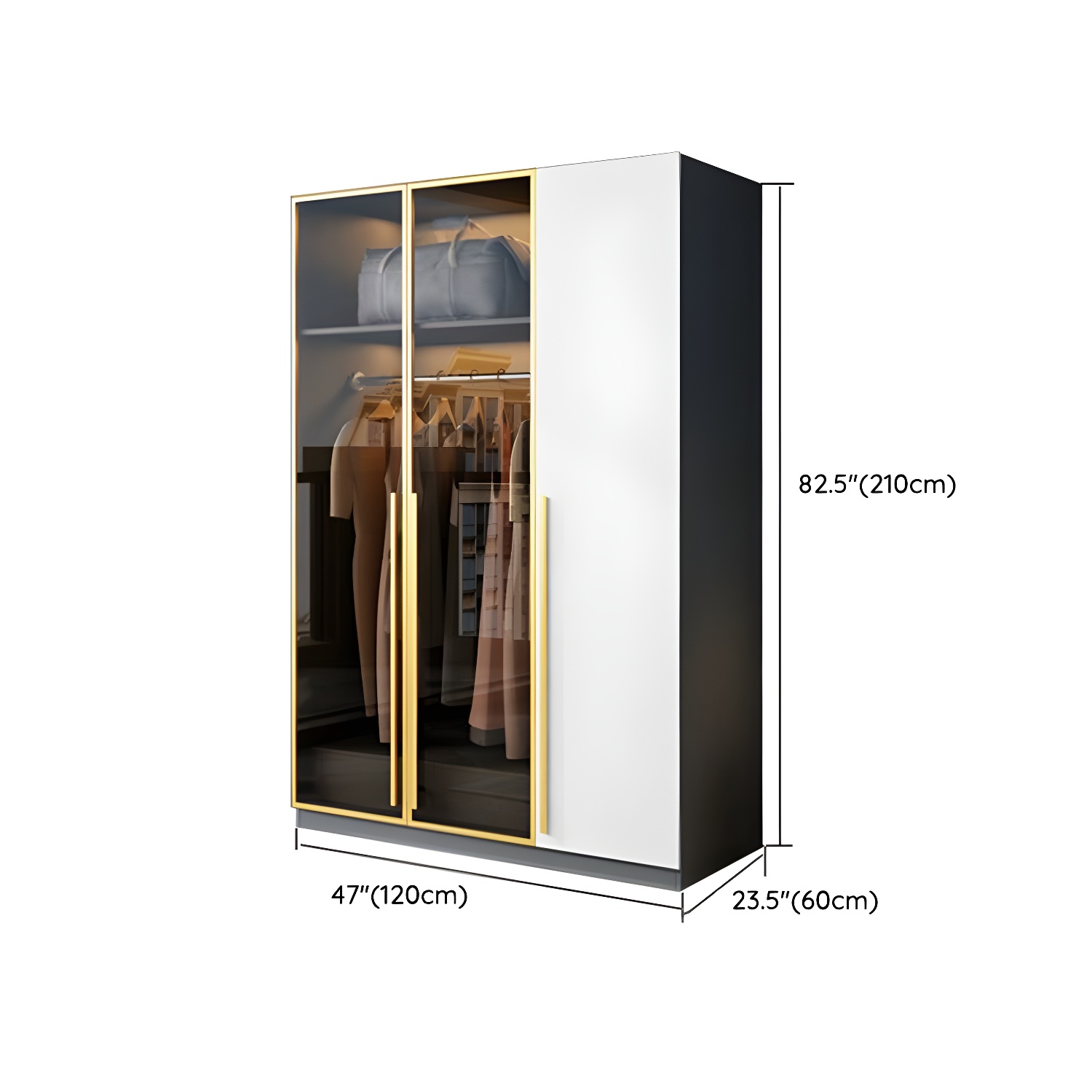 Contemporary Color Block Glass Doors Combination Armoire with Shelves Storage - image 14