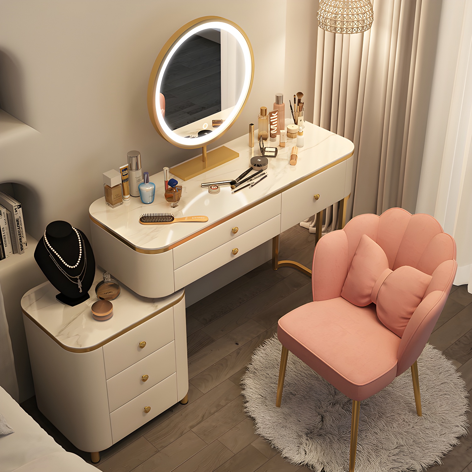 Scandinavian Wooden Vanity Desk in White Modern with Drawers Dressing Table - image 5