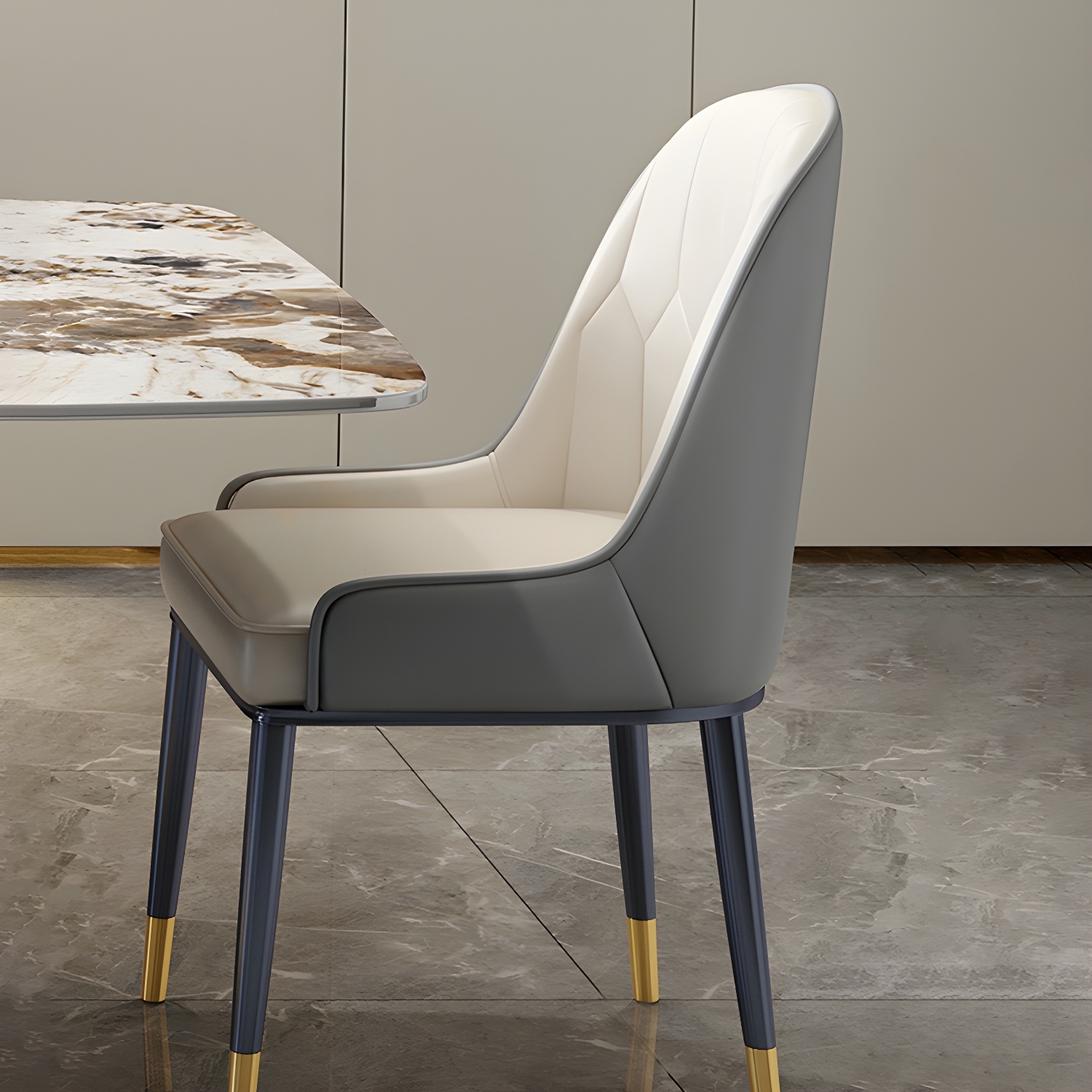 Glam Metal Dining Set in Beige with Gold Pedestal Base and Slate Tabletop - 1/5/7 Piece Set - image 11