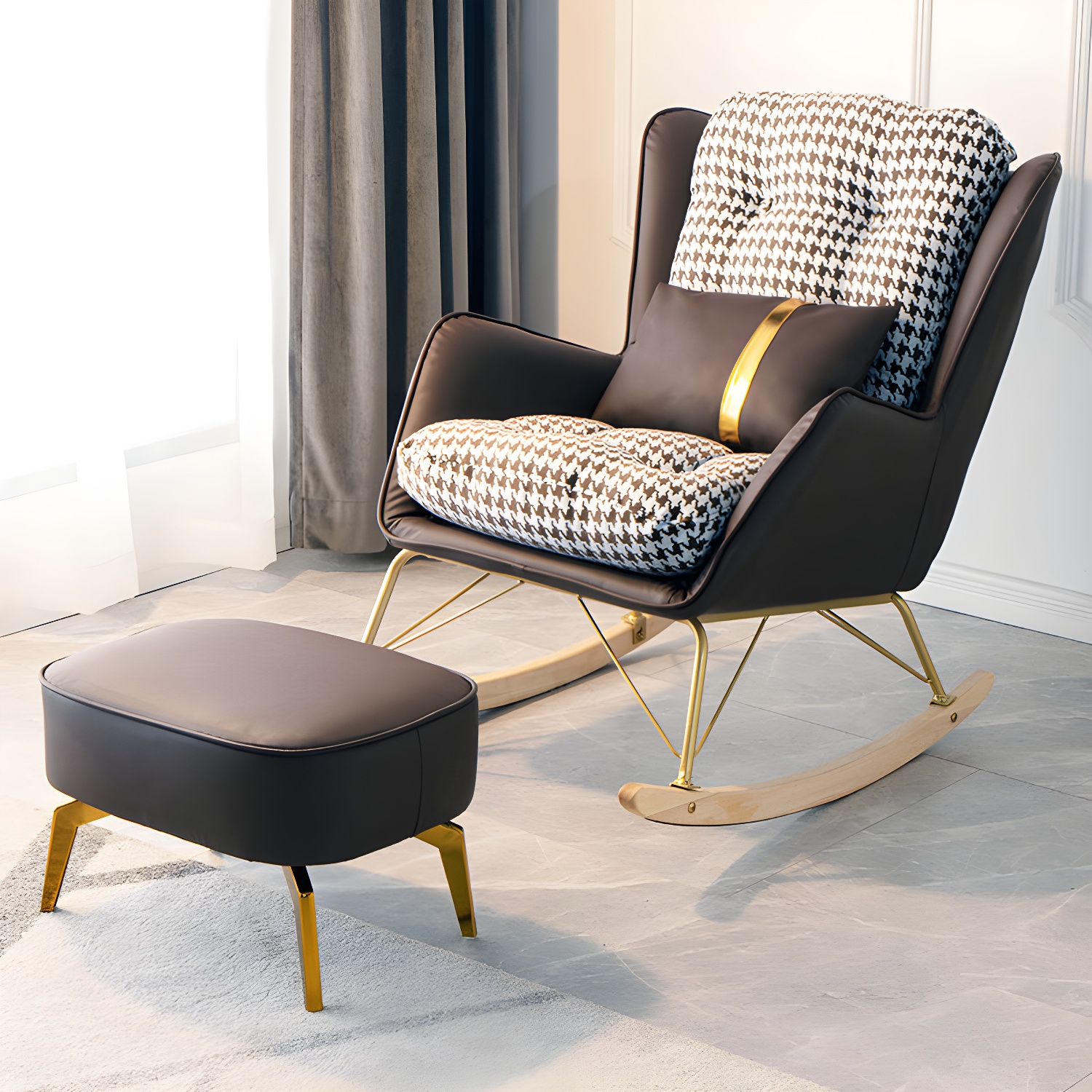 Modern Upholstered Rocker Chair Metal Frame Friction Resistant Rocker Chair for Home