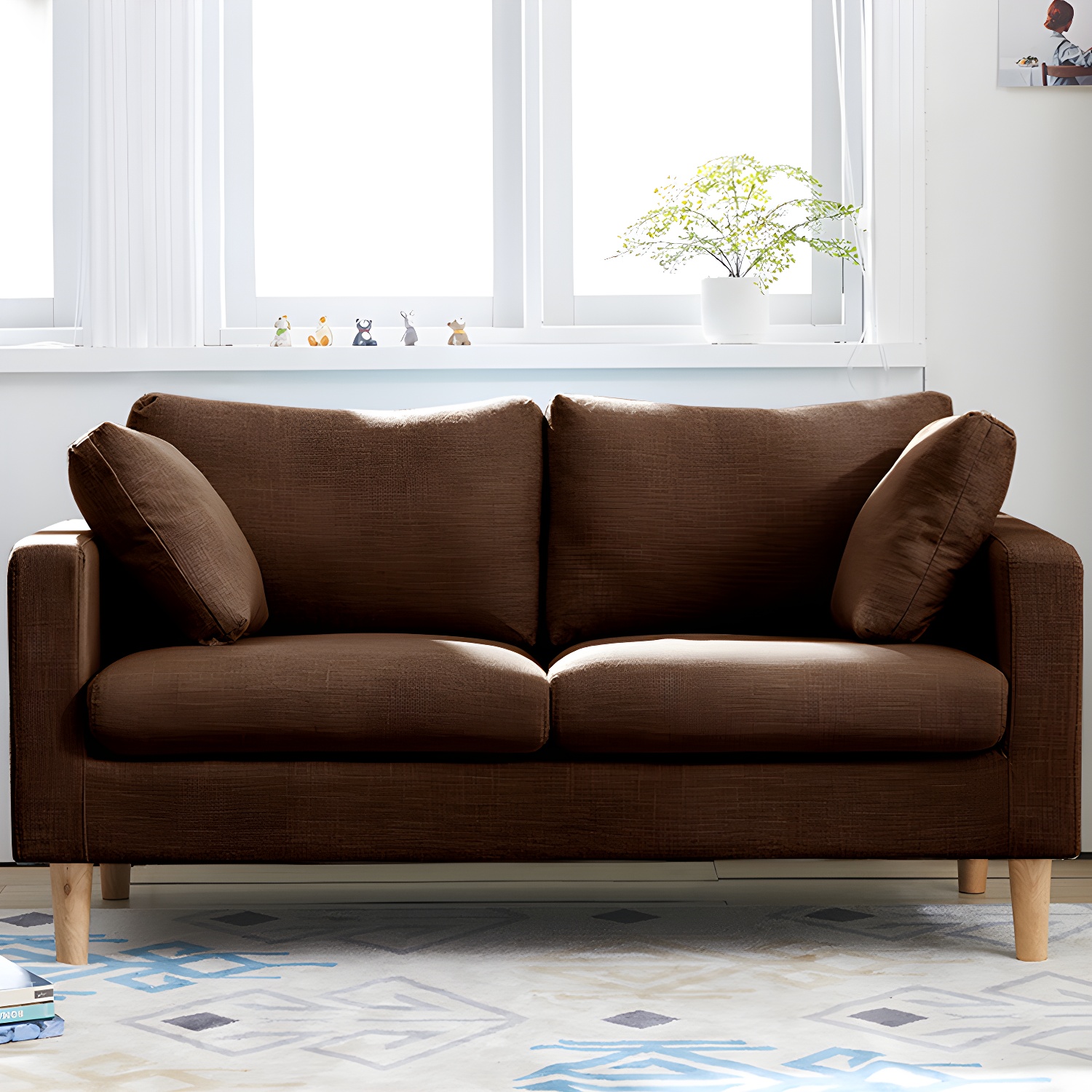 Contemporary Square Arm Couch Faux Leather Loveseat with Pillows - image 4