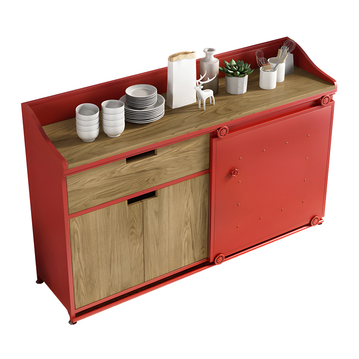 Modern Metal Sideboard with Wood Countertop, Cabinets, and Drawers - image 3