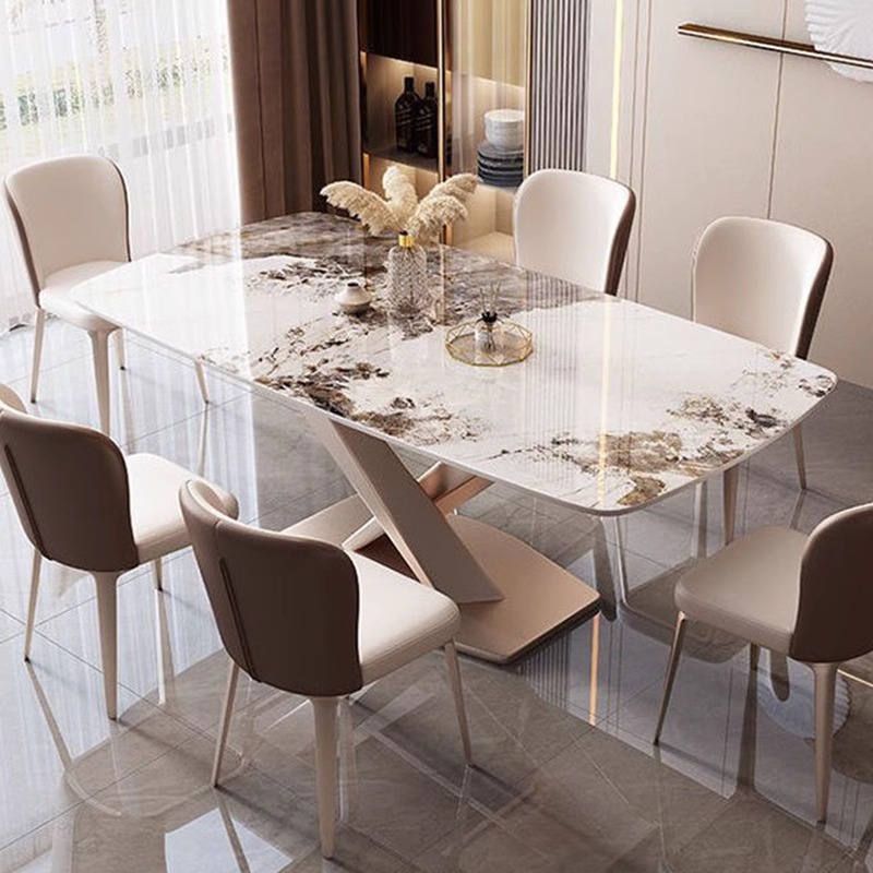 Modern Rectangle Slate Dining Table Set with Pedestal Base and Fixed Mechanism - image 4