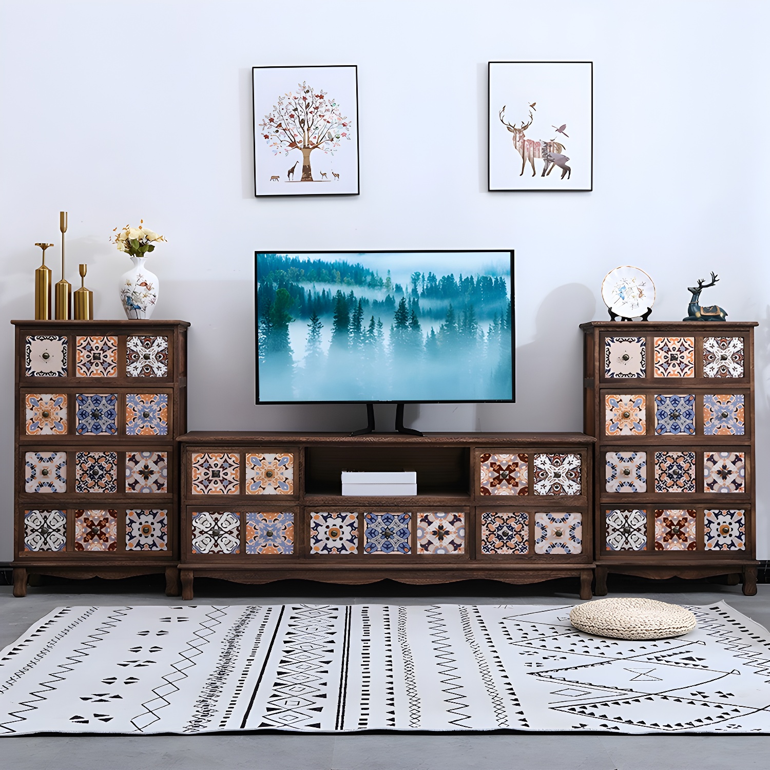 Mid-century Modern 22.83"H Solid Wood TV Media Console with Drawers - image 13