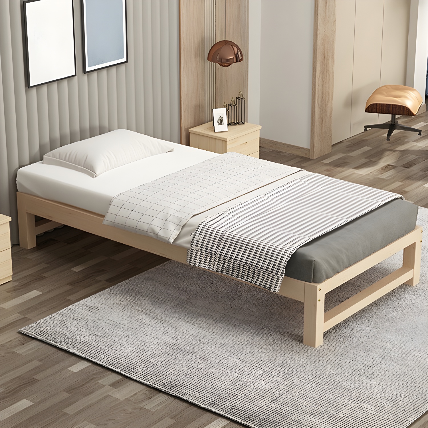 Solid Wood Modern Platform Bed Natural without Headboard and Storage Space - image 10