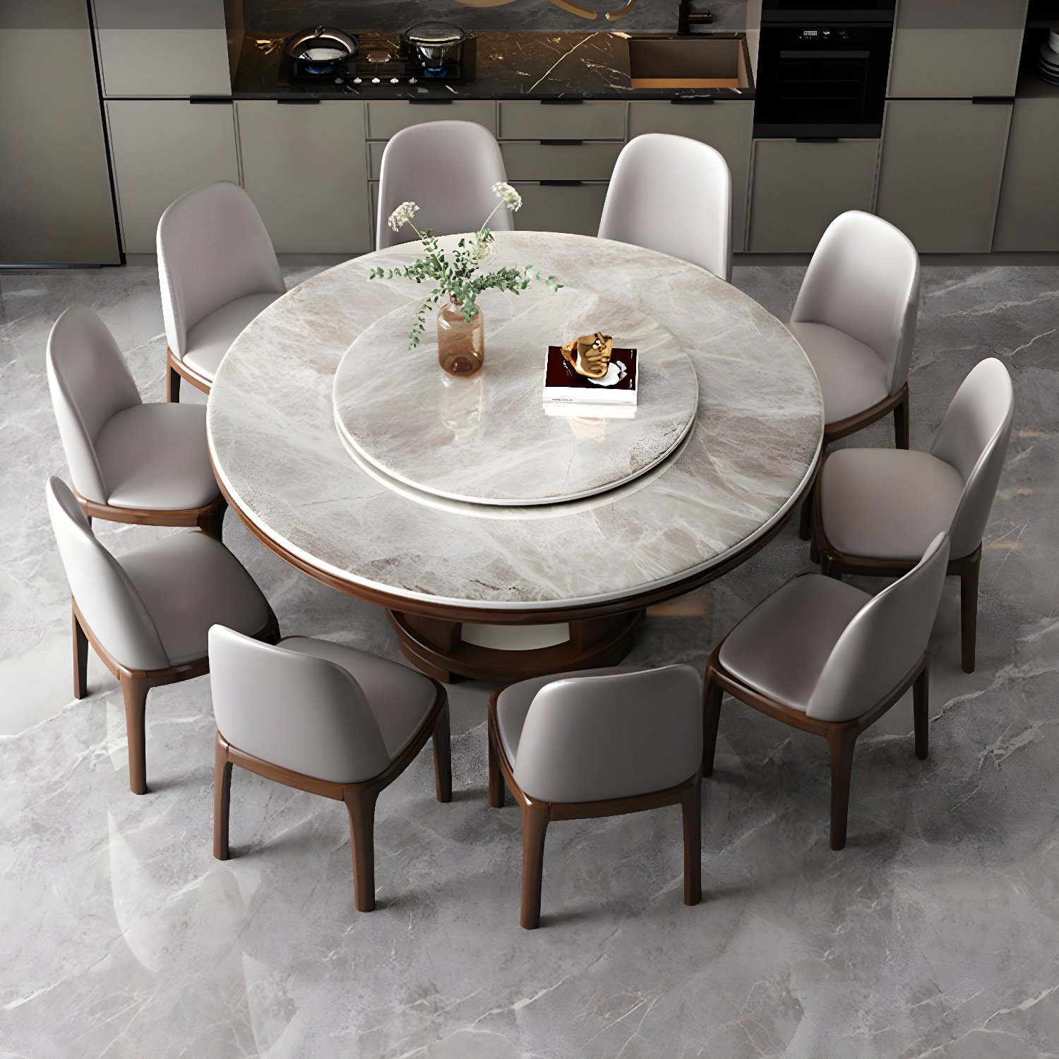 Elegant Medium Wood Round Dining Table Set in Gray with Pedestal Base - image 2