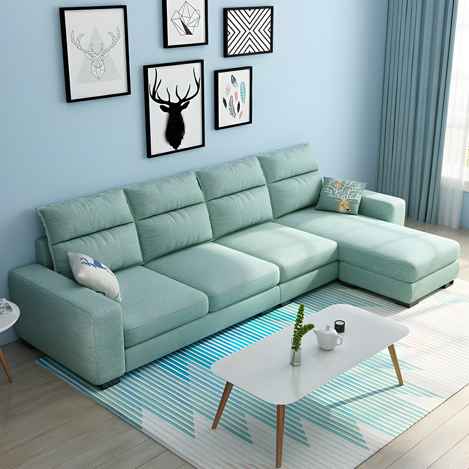 Scandinavian Wood Frame L-Shaped Modular Sofa Chaise in 2 Piece Set with Black Legs - image 4