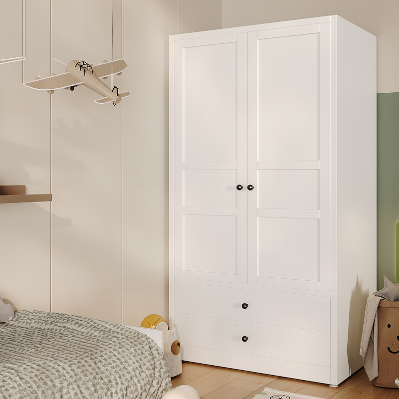 White Modern Simple Style Composite Wood Wardrobe Armoire with Flexible Shelf and Hanging Rod