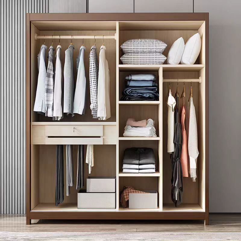 Minimalist Wooden Independent Wardrobe Closet with Compartments, Interior Shelves, Slipping Door Mechanism, and Gate - image 4