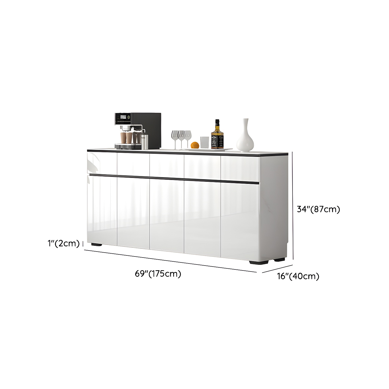 Modern White Sideboard with Glass Countertop, Cabinets, and Drawers - image 13