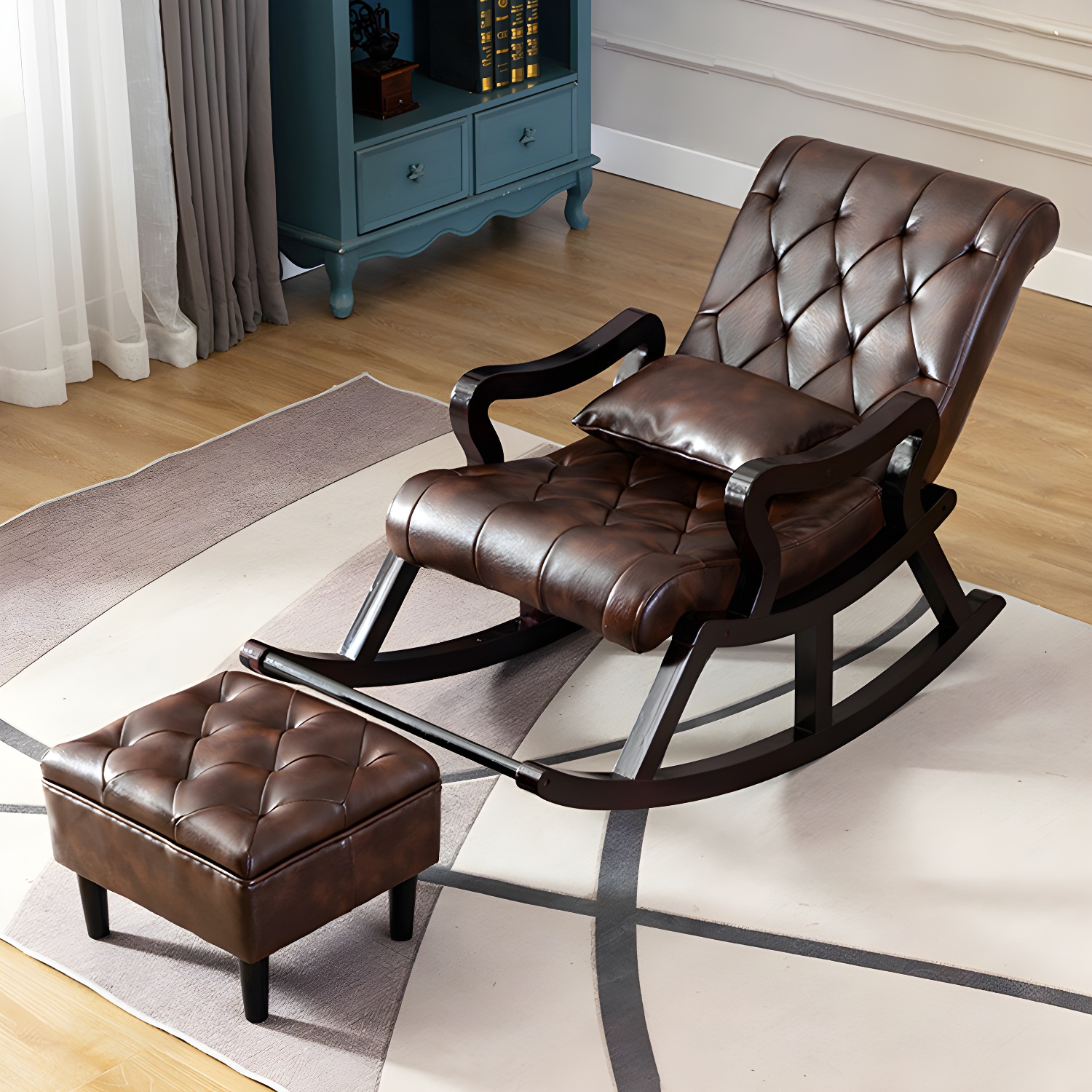49" Wide Solid Wood Faux Leather Rocking Accent Chair with Legs - image 12