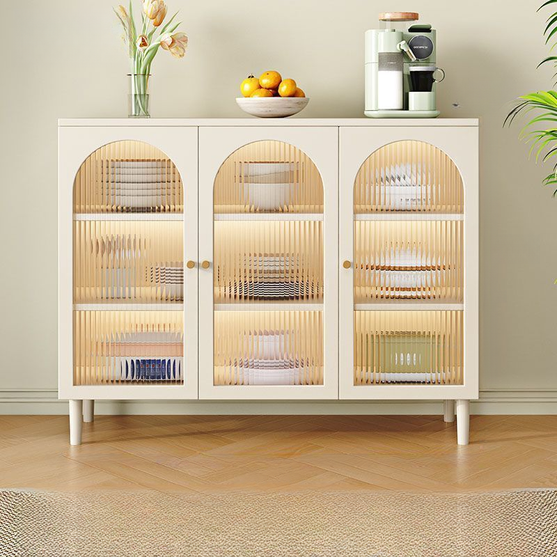 White Trendy Sideboard with 3 Drawers, Narrow/Standard Size, 3/6 Shelves, Lumber Countertop, and Glass-panel Door - image 10