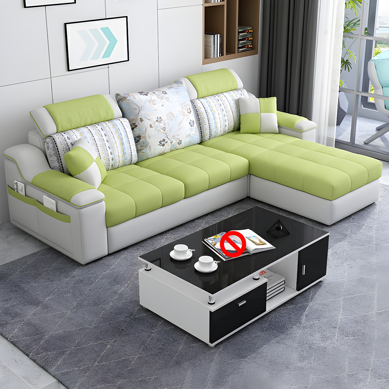 Reversible L-Shape Scandinavian Sectional Sofa with Ottoman and Adjustable Headrest in 2 Piece Set - image 5