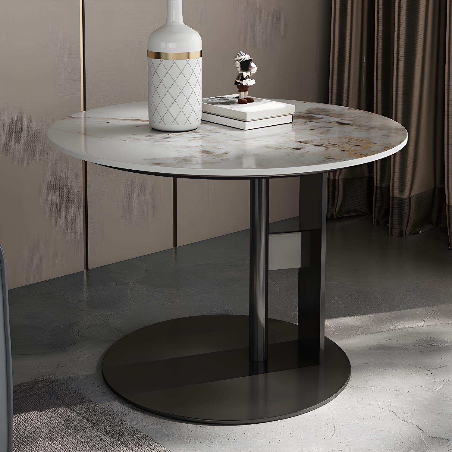 Glam Style Round Nesting Coffee Table Set with Steel Pedestal Base