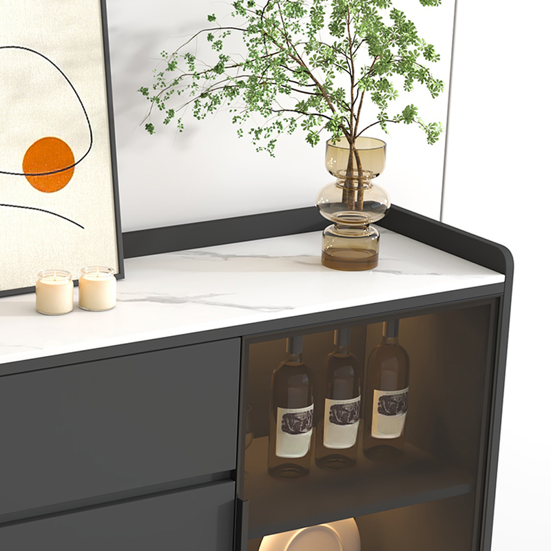 Ground Buffet Table/Server with Stone Countertop, Glass Doors, and Flexible Shelf Storage Compartment - image 10