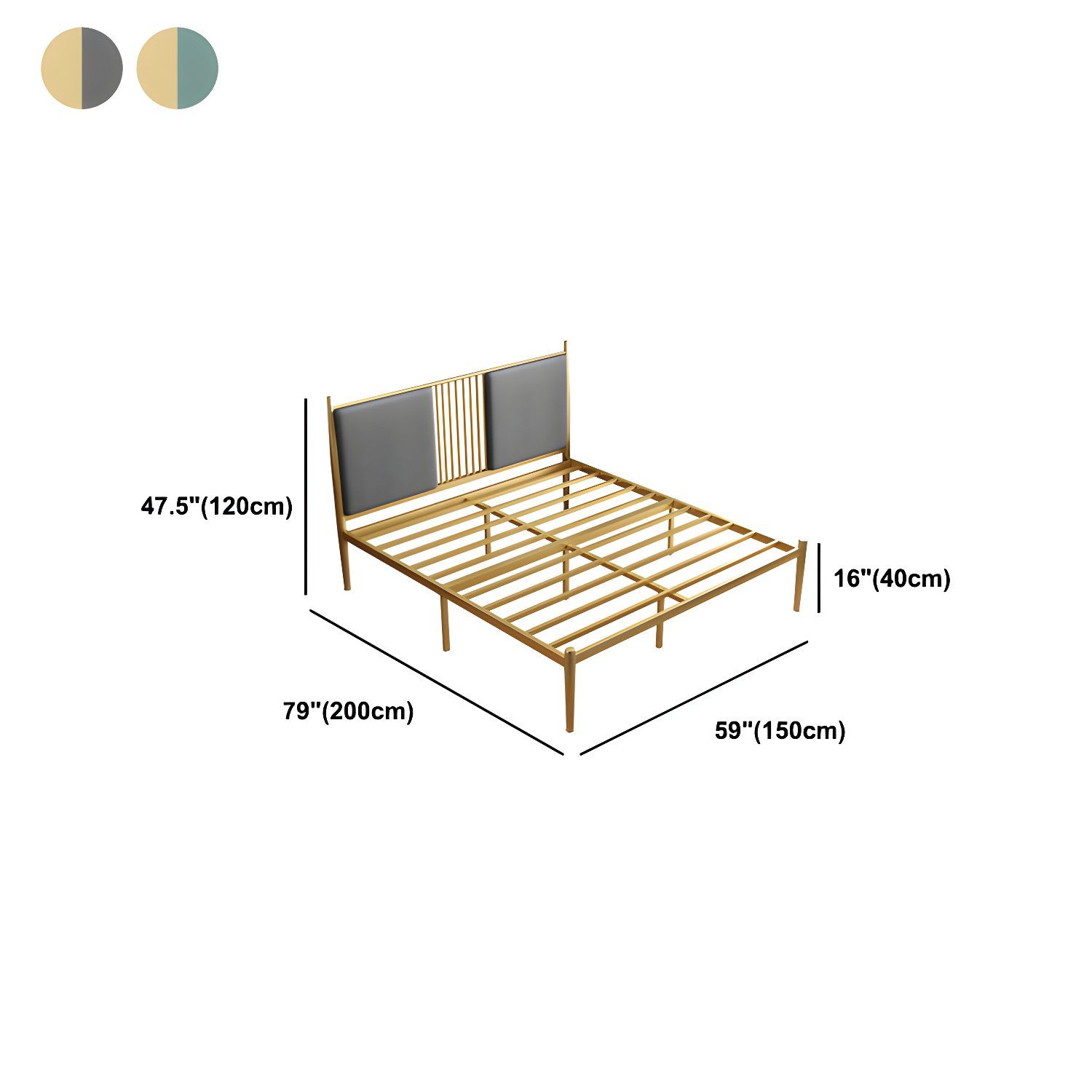 Golden Metal Bed Frame Set Glam 47.24" H Wire-Grid Open-Frame Bed with Headboard - image 14