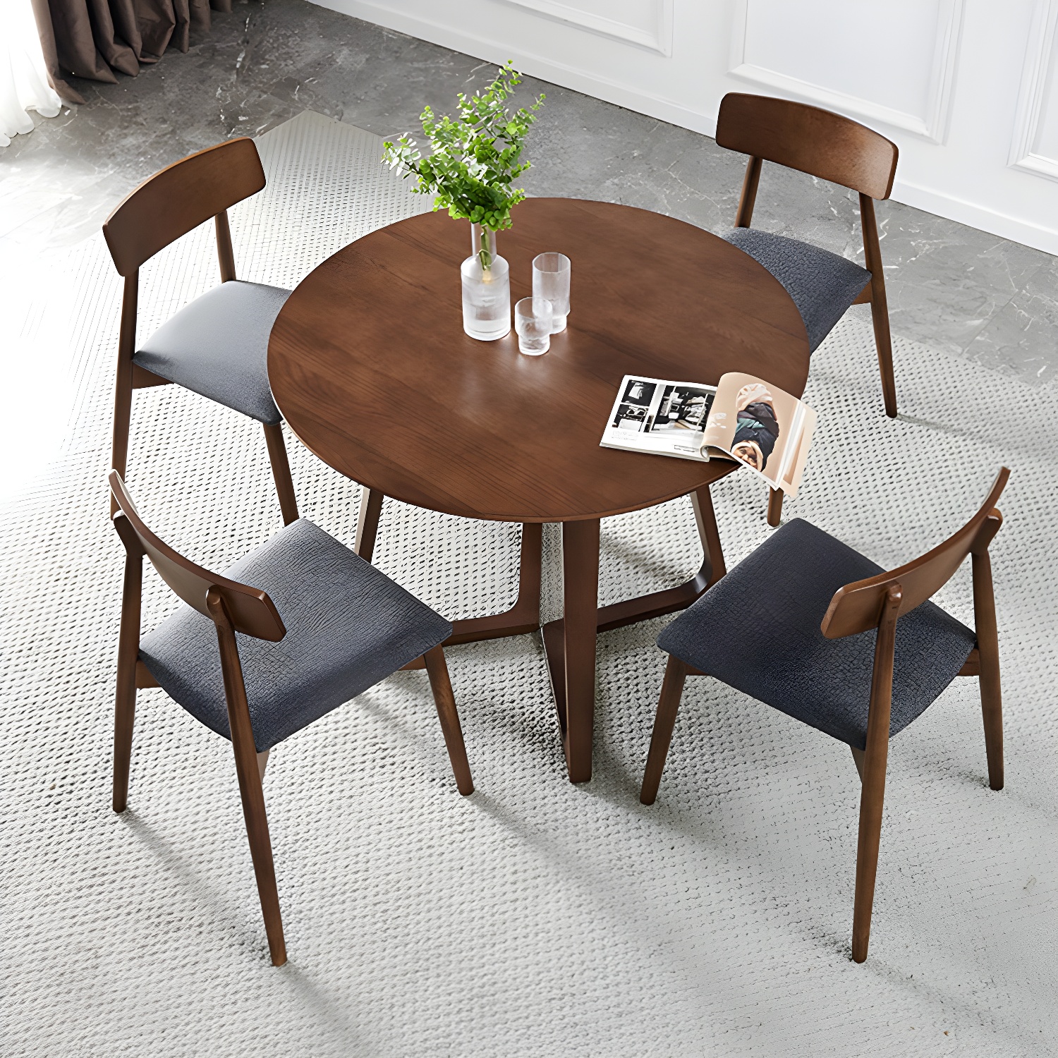 Simple Walnut Ash Dining Table Double Solid Wood Pedestal Home Table - image 11