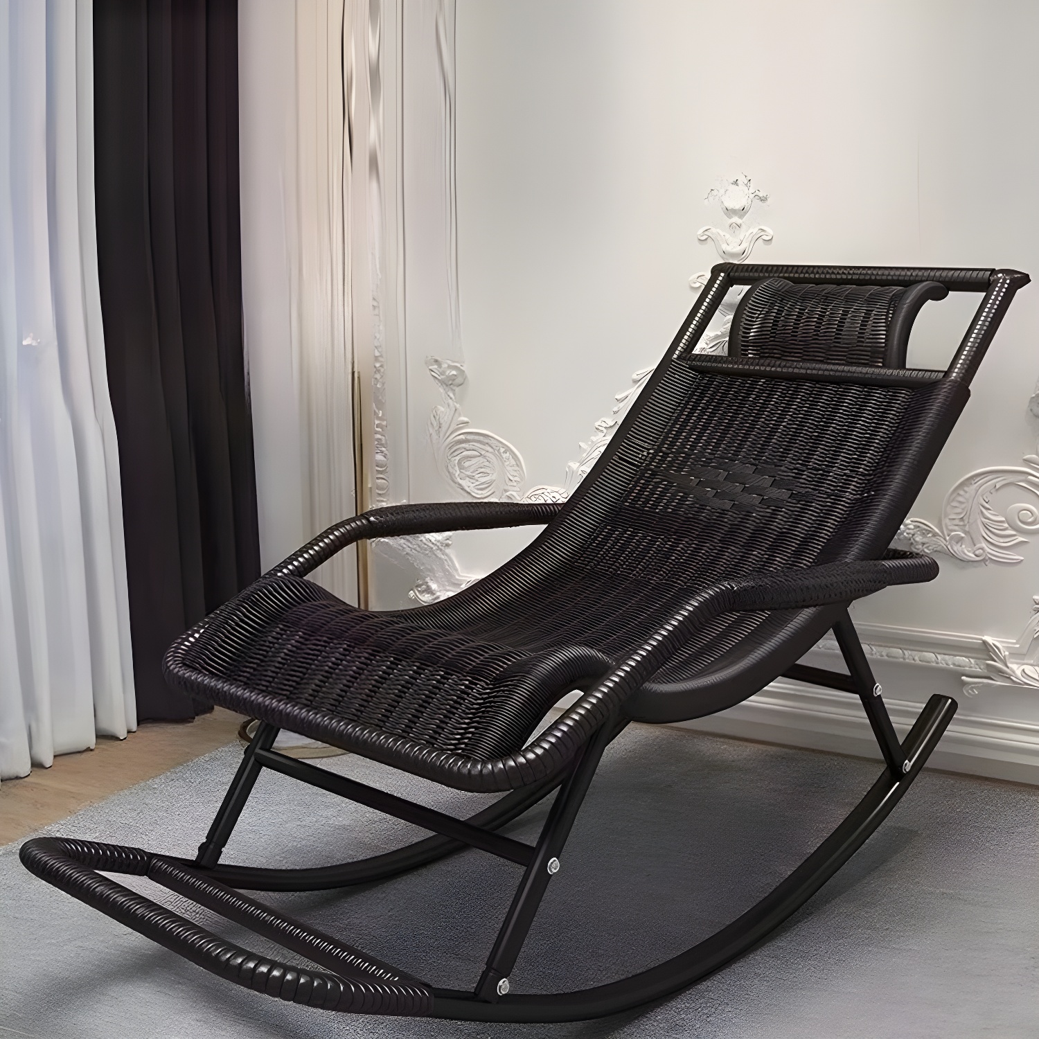 Traditional Black Metal Frame Rocking Chair with Spindle Back and High Weight Capacity - image 15