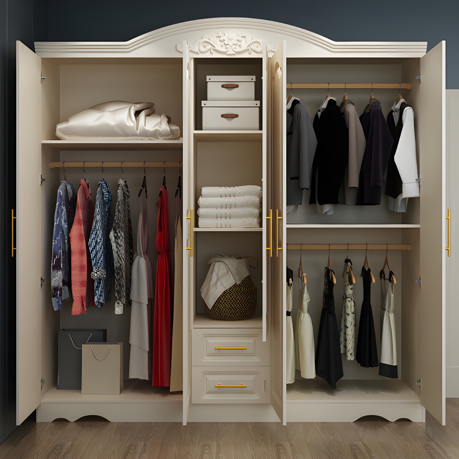 French Country Wardrobe White Colour Wooden Wardrobe Closet With 2 Drawers - image 10