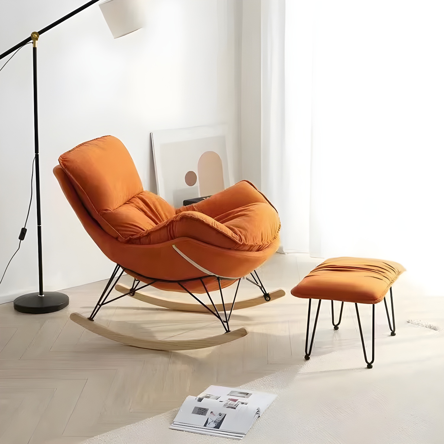 Contemporary Indoor Rocking Chair with Sled Legs and Spindle Back - image 10