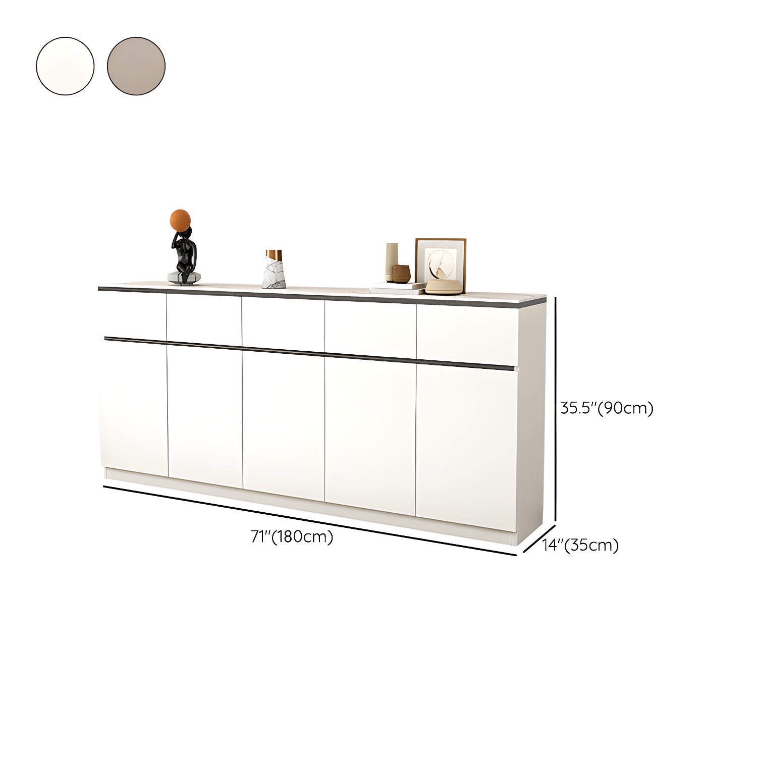 Modern Wood Sideboard Credenza with Drawers and Cabinets - Stone Countertop - image 21