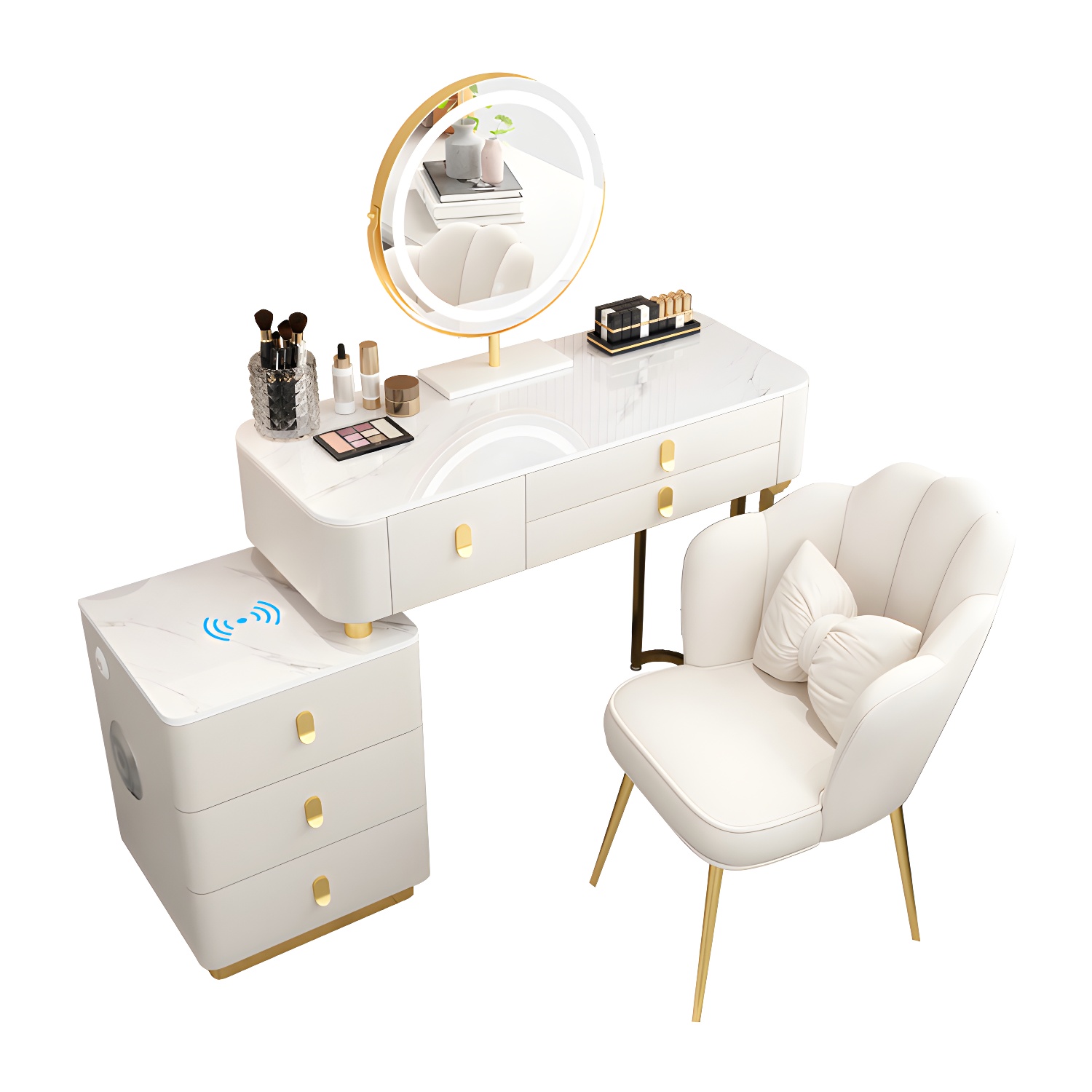 Glass Top Makeup Vanity Desk Lighted Mirror Makeup Vanity Set - image 9