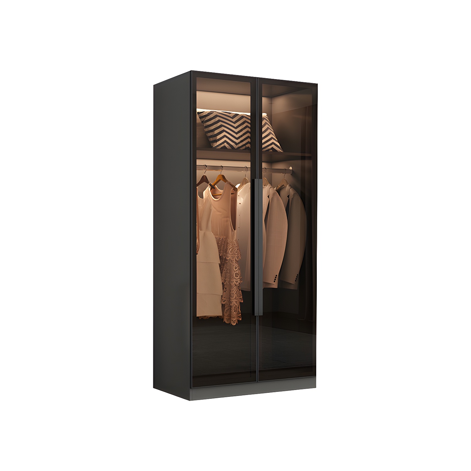 Modern Wooden Frame Wardrobe Freestanding Multifunctional Wardrobe Tempered Glass Doors - image 5