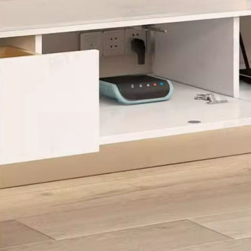 White Wall Hung Art Deco TV Stand with 2 Drawers, 2 Cabinets, and Cable Management - image 5
