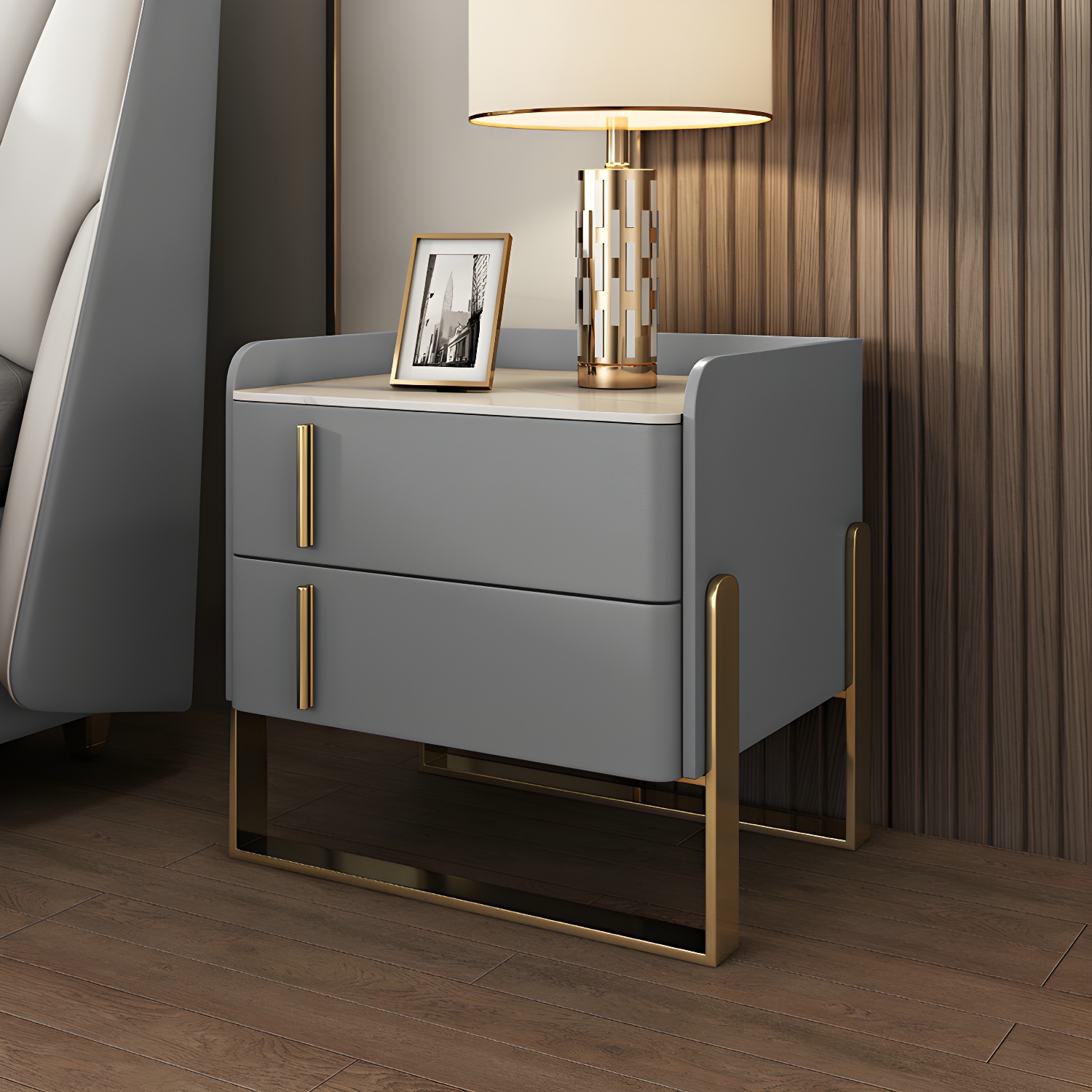 Glam Nightstand with 2 Drawer 20-inch Tall Leather Night Table - image 14
