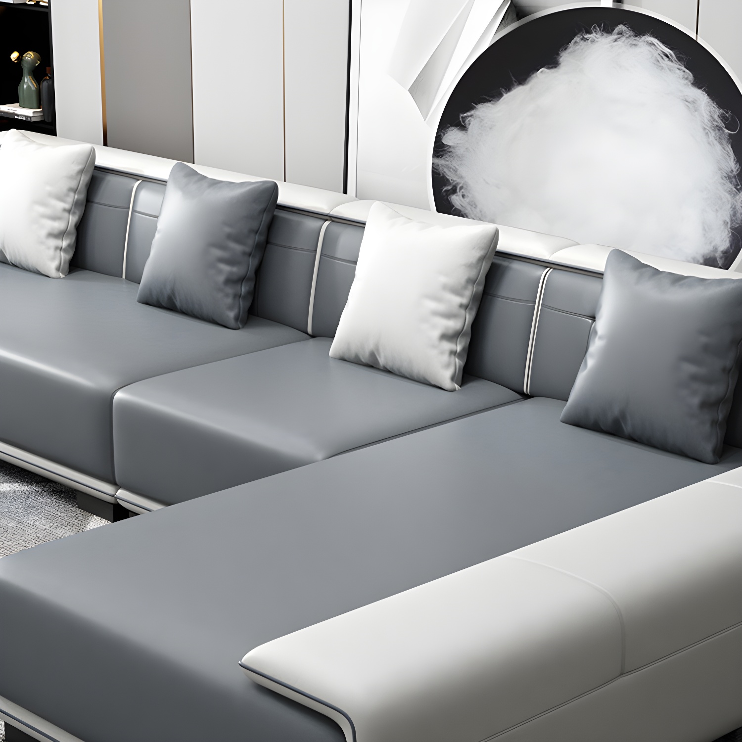 Faux Leather Sofa & Chaise with Pillows Modern U Sofa in Gray - 29.53" H - image 15