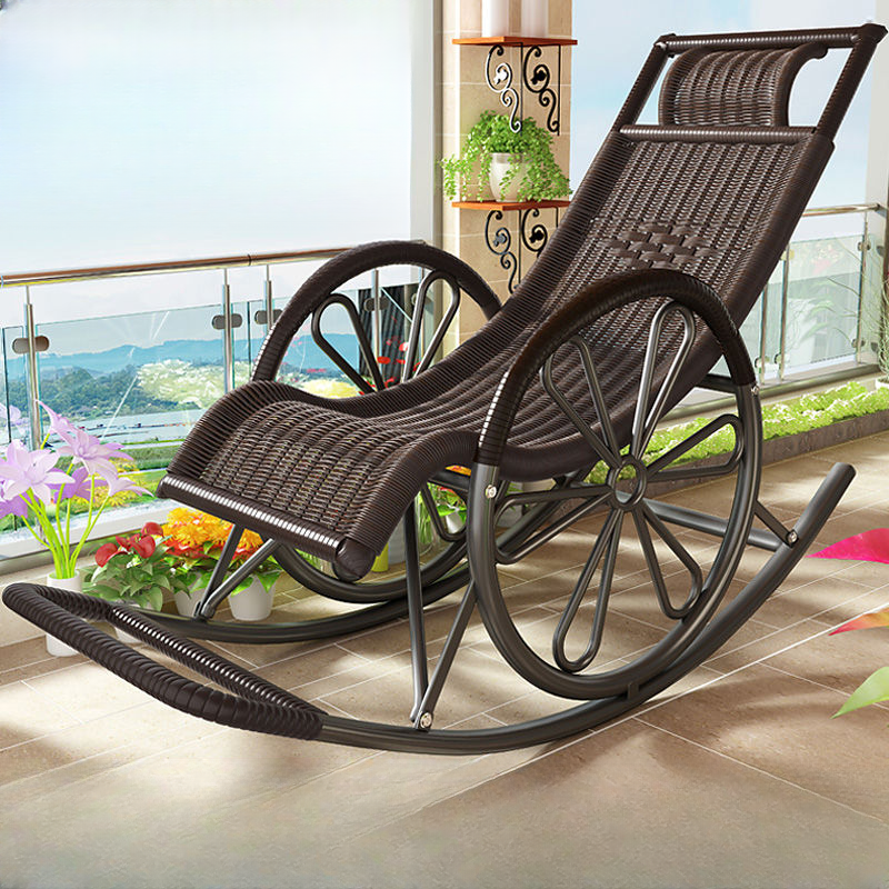 Simple Scratch-tolerant Cane Porch Rocker with Round Arm - image 12