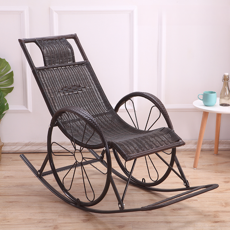 Ergonomic Wicker Front Porch Rocking Chairs with Rear Back, Stationary - image 8