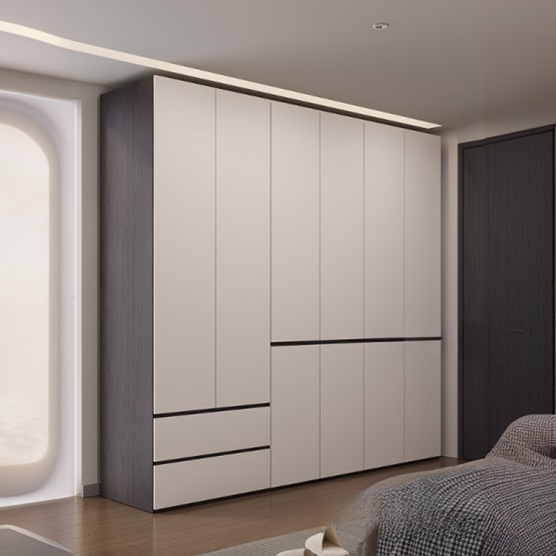 Light Gray Modish Manufactured Wood Independent Armoire Cabinet with 2 Drawers/4 Drawers, Interior Shelves, and Clothing Rod