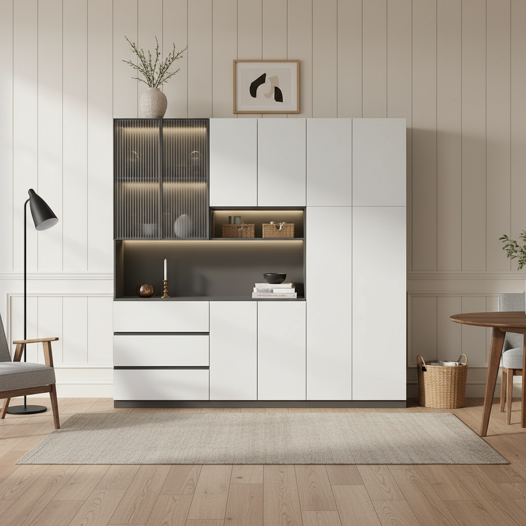 Trendy Sideboard with 3 Drawers, Cupboard, Wide/Standard/Narrow Sizes, 2/1 Shelves, Cabinets, and Glass-panel Door - image 25