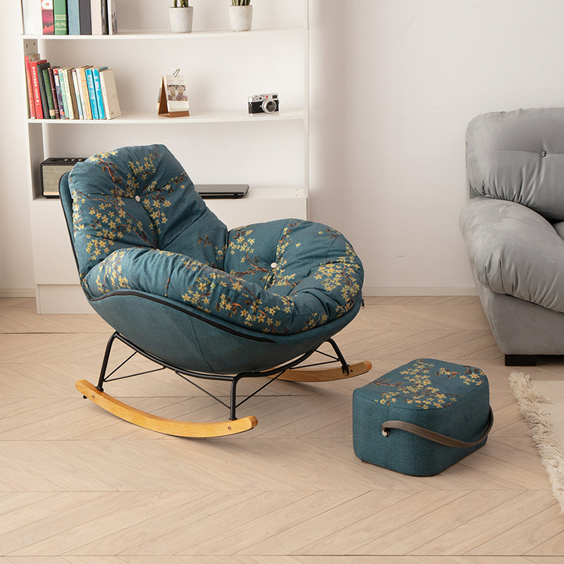 Natural Stationary Wingback Living Room Rocking Chair with Back - image 8