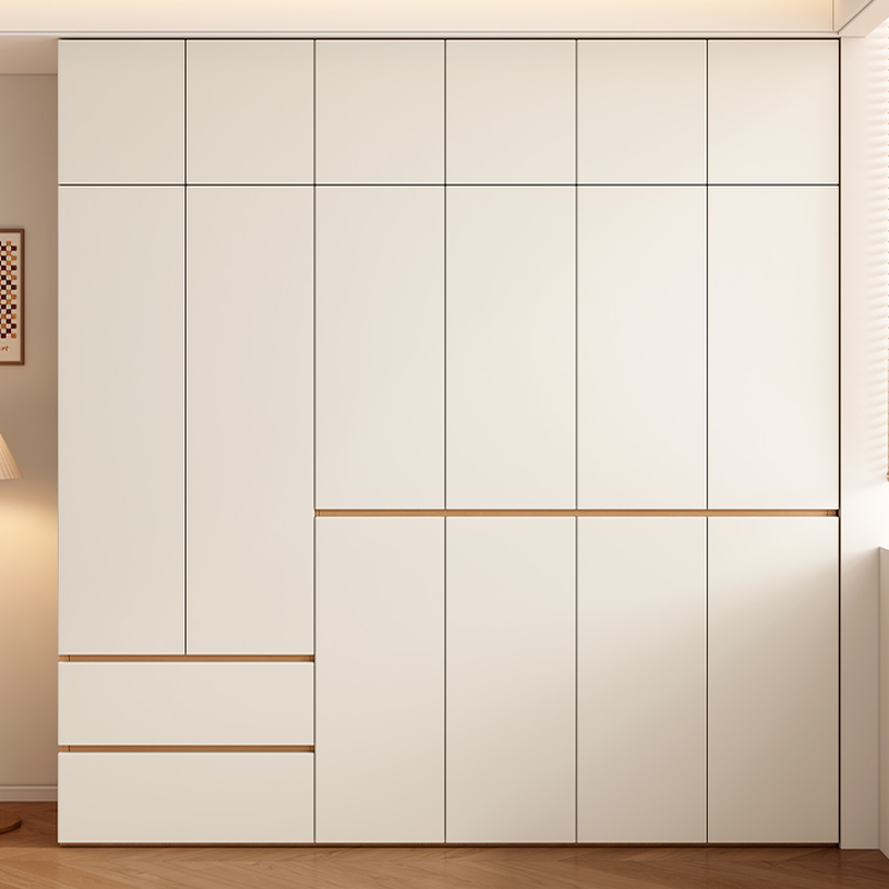 Chalk Modish Laminate Wardrobe Closet with Soft Close Drawer, Soft Close Door, Interior Shelves, and Clothing Rod