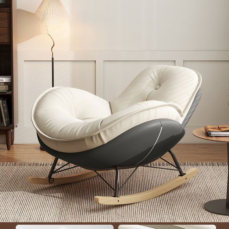 Modern Butter Color/Grey/Auburn Upholstered Padded Rocking Seat with Flared Arm, Scratch-repellent