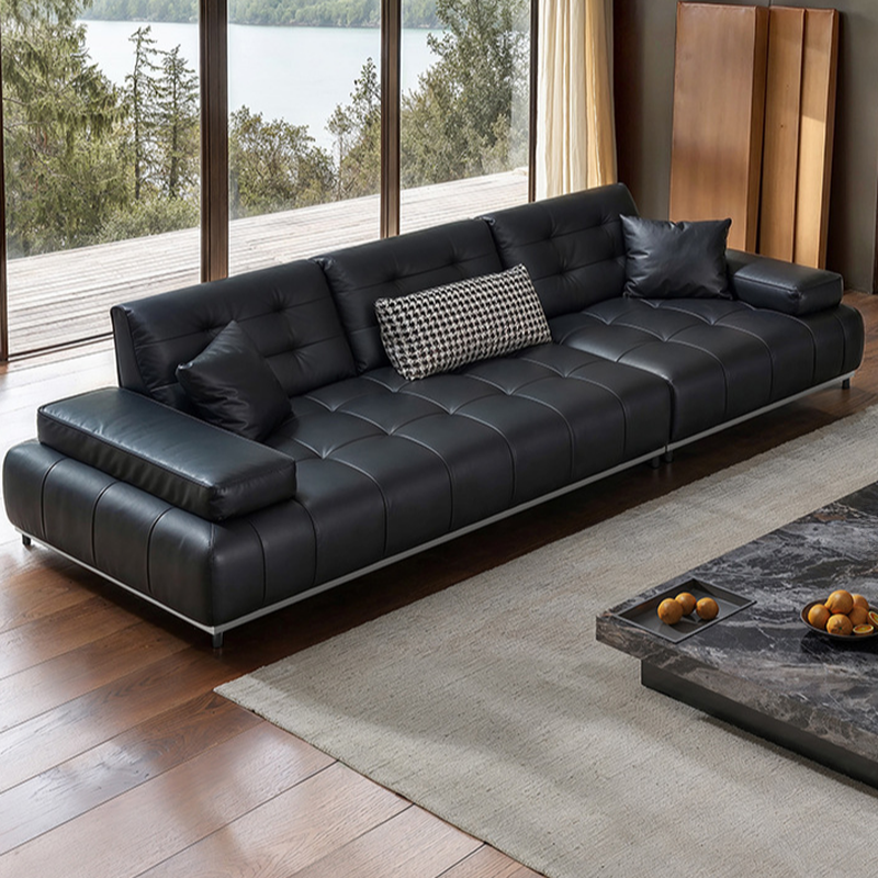 Straight/L-Shape Sofa Couch/Sofa Recliner with Tufted Back in Dark, Horizontal/Left Hand Facing, Decorative-stitched