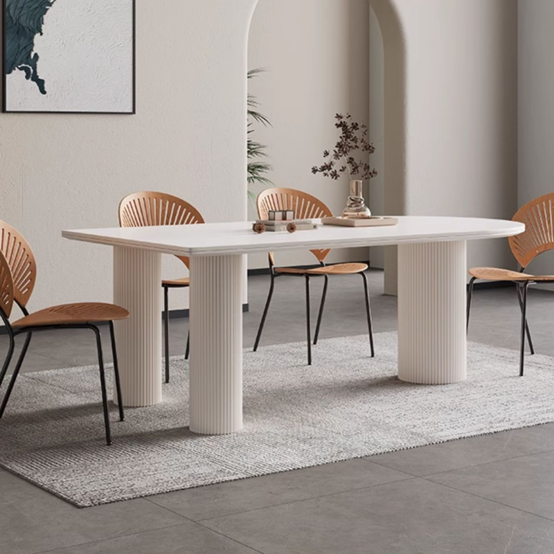 Modern Simple Style Stone Dining Table Set with Twin Support Base and Fixed Table in Chalk - image 9